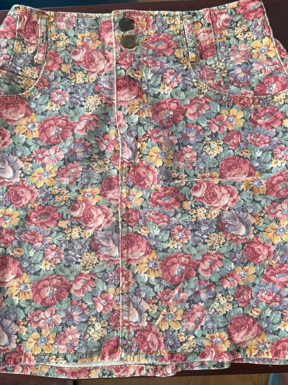 Paris Blues Floral denim Corduroy Mini Skirt in Pink, Yellow & Green